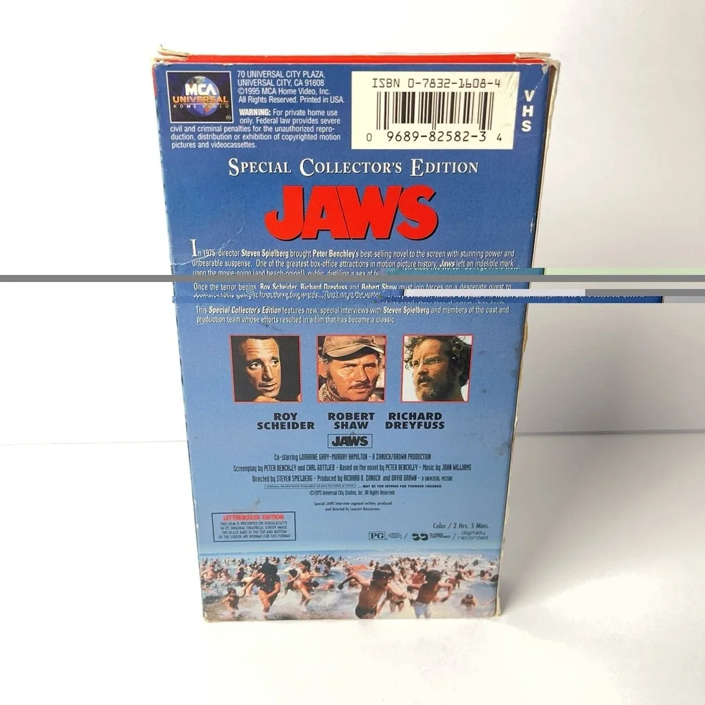 JAWS 1975 LETTERBOXED SPECIAL COLLECTOR'S EDITION VHS/STEVEN SPIELBERG HORROR!